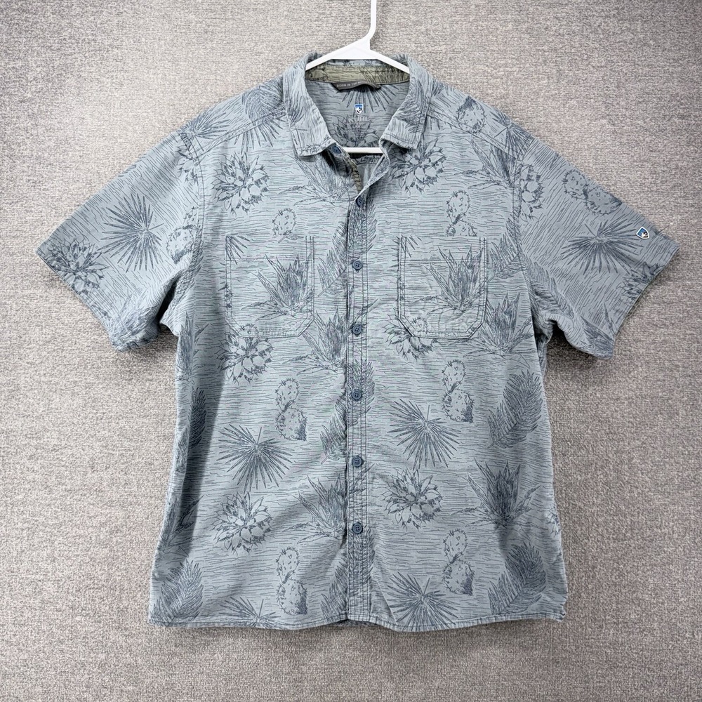 Kuhl Thrive Shirt Men Size Large Short Sleeve Button Down Gray Cactus Print